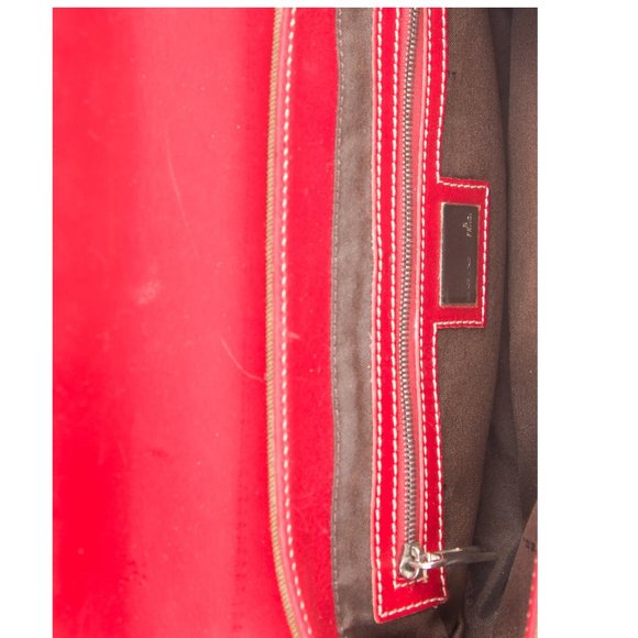 FENDI Vintage Red-Leather Trimmed Zucca Baguette Retail 4500 - Picture 5 of 11